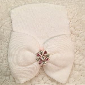 .Newborn Girl Hospital Beanie with Bow & Jewels!.